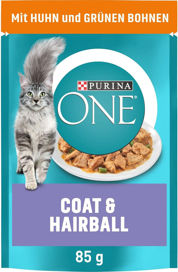 PURINA ONE Coat & Hairball Hrană umedă pentru pisici în sos, cu pui, pachet de 26 (26 X 85G)