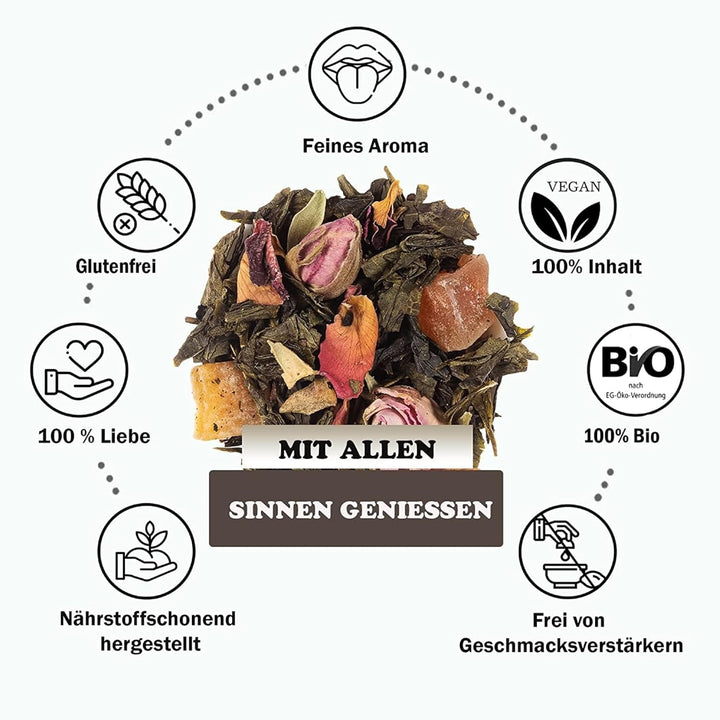 YC Yang Chai Sencha Ceai verde vrac 200 g - Ceai verde japonez cu aromă de mango și maracuja - „Sencha Twist” I 100% natural I Original din Japonia