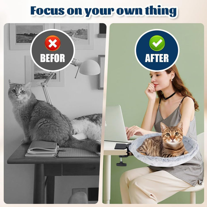 Pat pentru pisici - Hamac rotativ la 360°, Hamac robust pentru pisici cu cadru metalic, Pat și coș pentru pisici pentru dormit la birou și acasă