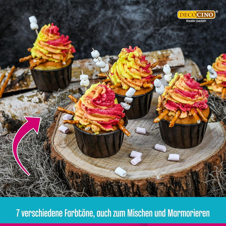 Set de 6 paste de culoare Decocino – 6 x 20 g – Colorant alimentar în roșu, roz, verde, galben, albastru și negru, ideal pentru colorarea prăjiturilor, fondantului și cremelor – Fără azoici și fără gluten