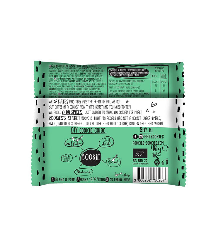 Fursecuri vegane Bett'R cu curmale și migdale, ambalate individual - 100% organice, fără gluten, fără zahăr adăugat - 18 x 40g