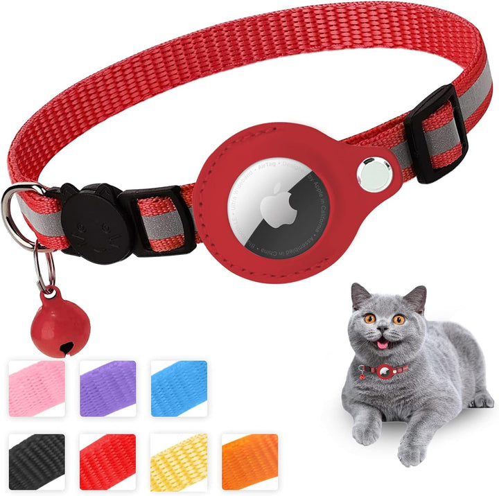 Zgardă pentru pisici Mouyou Airtag, zgardă reflectorizantă din nailon moale cu clopoțel și încuietoare de siguranță, zgardă de urmărire pentru pisici cu suport, husă Airtag reglabilă de la 22-34 cm, albastru