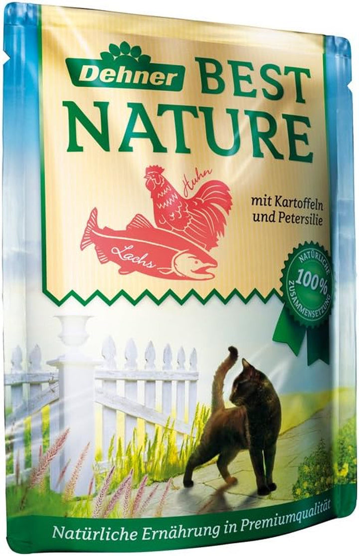 Dehner Best Nature Cat Food Multipack, hrană umedă, pentru pisici adulte, 2 X vițel / vânat / pui / iepure, 8 X 85 G sac (680 G)