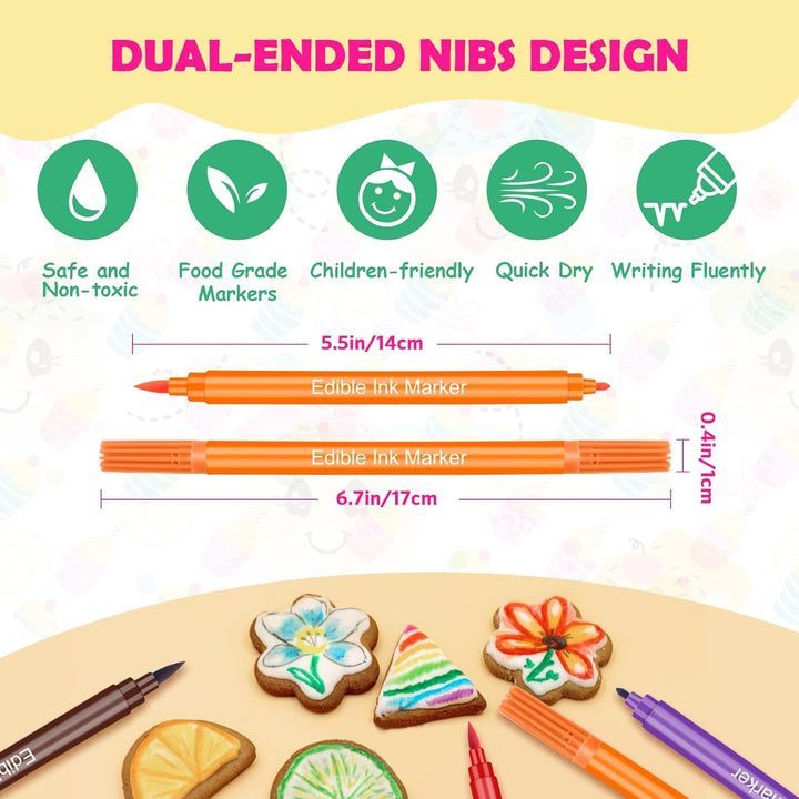 12 bucăți de pixuri colorante alimentare, pixuri colorante alimentare pentru copt, markere alimentare cu vârf fin și gros, pix comestibil pentru prăjituri, fondant, fursecuri, ouă de Paște, macaroane