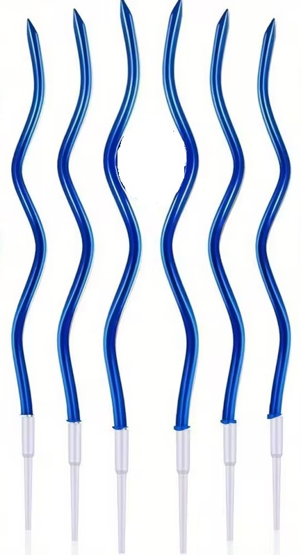 Set 6 Lumanari pentru Tort, Ondulate, Lungi, 12 cm, Albastru