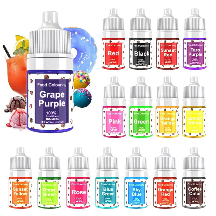 Colorant alimentar, 7 x 12 ml, colorant alimentar lichid foarte concentrat. Set de culori, pentru colorarea aluatului, băuturilor, aromelor, săpunurilor, slime-ului. Decorațiuni pentru torturi, articole de copt (84 ml)