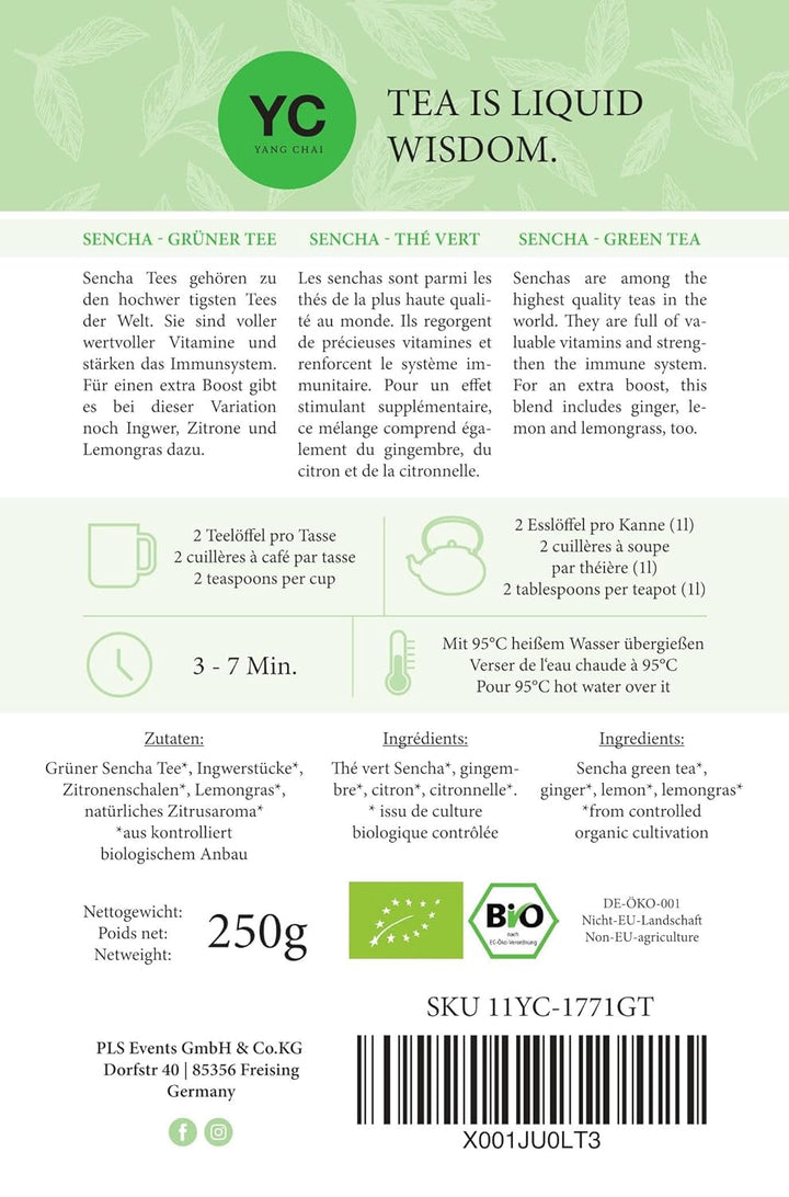 YC Yang Chai Sencha Ceai verde BIO 250G - Ceai japonez vrac cu aromă de bergamotă - Ceai verde japonez original „Sencha Dynasty” din culturi ecologice controlate