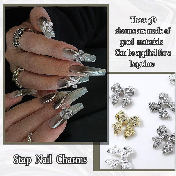 30 de bucăți de funde metalice pentru unghii, funde aurii, argintii și gri, accesorii pentru unghii, decorațiuni pentru unghii pentru femei și fete, design de unghii artizanal