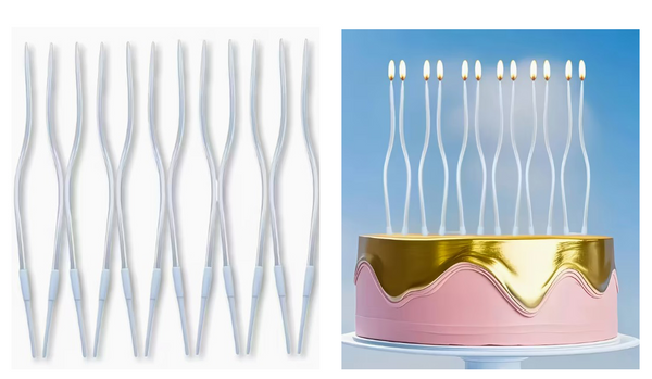 Sada 6 dortových svíček, vlnité, dlouhé, 12 cm, perleťově bílé